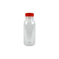 bottiglia di plastica RPET trasparente con tappo arancione attaccato 56 H150mm 250ml