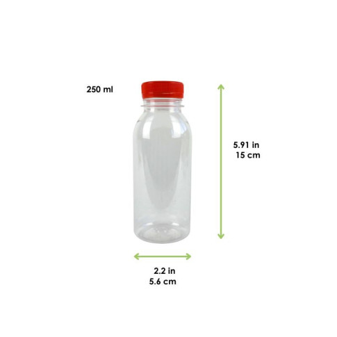 bottiglia di plastica RPET trasparente con tappo arancione attaccato 56 H150mm 250ml