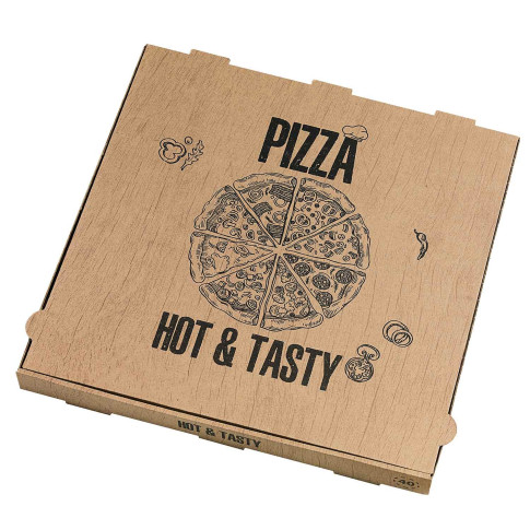 Scatola da pizza in cartone kraft con decorazione "Hot and Tasty"  400x400mm H40mm