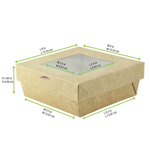 Scatola "Kray" in cartone kraft con coperchio a finestra, per cottura in forno 155x155mm H50mm 950ml