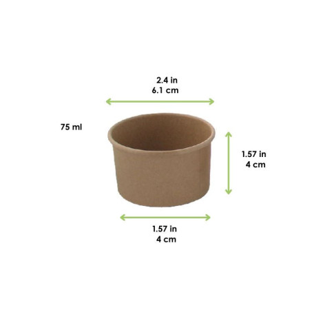 Contenitore in cartone kraft kraft per alimenti caldi e freddi  H40mm 75ml