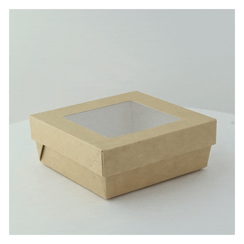 Scatola "Kray" in cartone kraft con coperchio a finestra, per cottura in forno 135x135mm H50mm