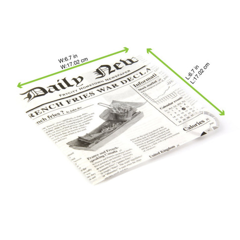 Sacchetto in carta bianca aperto su 2 lati, decorazione stampa di giornale 170x170mm