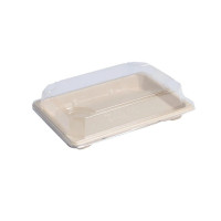 Vassoio "Itto" in polpa di canna da zucchero con coperchio trasparente 167x117mm H40mm