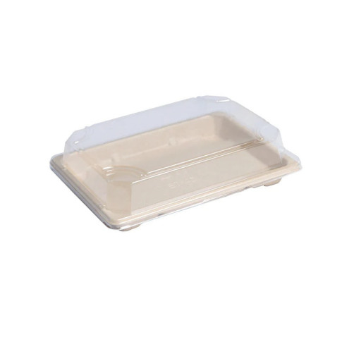 Vassoio "Itto" in polpa di canna da zucchero con coperchio trasparente 167x117mm H40mm