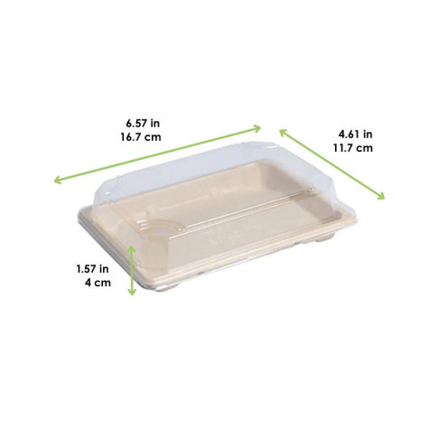 Vassoio "Itto" in polpa di canna da zucchero con coperchio trasparente 167x117mm H40mm