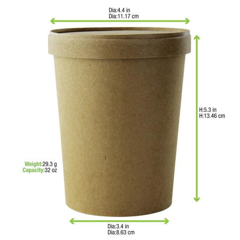Contenitore in cartone kraft per alimenti caldi e freddi, con coperchio  H135mm 940ml