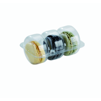 Inserto in PET trasparente per 3 macarons con chiusura clip 93x68mm H23mm