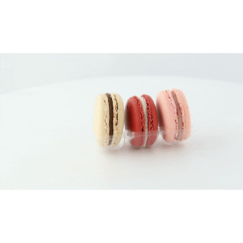Inserto in PET trasparente per 3 macarons con chiusura clip 93x68mm H23mm