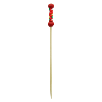 Stecchino Fuji in bambù con perline naturali e decorazione rossa (FOR50)  H112mm