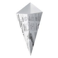 Cono in cartone laminato in PE antiunto, decorazione stampa di giornale 195x160mm  430ml
