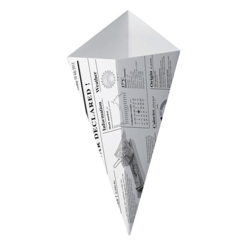 Cono in cartone laminato in PE antiunto, decorazione stampa di giornale 195x160mm  430ml