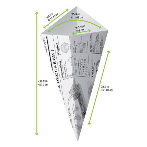 Cono in cartone laminato in PE antiunto, decorazione stampa di giornale 195x160mm  430ml