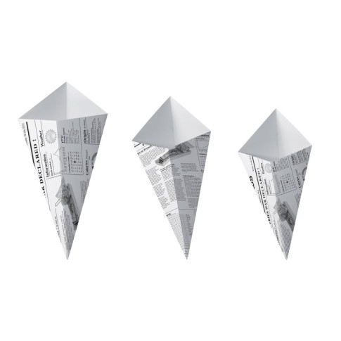 Cono in cartone laminato in PE antiunto, decorazione stampa di giornale 195x160mm  430ml