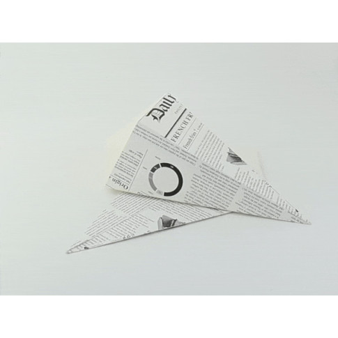 Cono in cartone laminato in PE antiunto, decorazione stampa di giornale 195x160mm  430ml