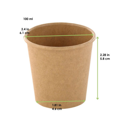 Contenitore in cartone kraft plastic-free waterbased per alimenti caldi e freddi (C/PAP 81)  H58mm 100ml