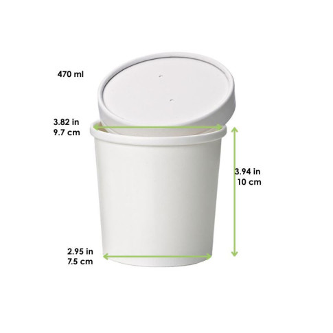 Contenitore in cartone bianco per alimenti caldi e freddi, con coperchio  H100mm 470ml