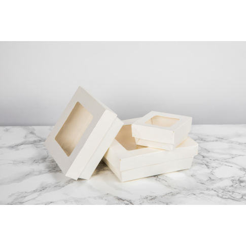 Scatola "Kray" in cartone bianco con coperchio a finestra 155x155mm H50mm 950ml