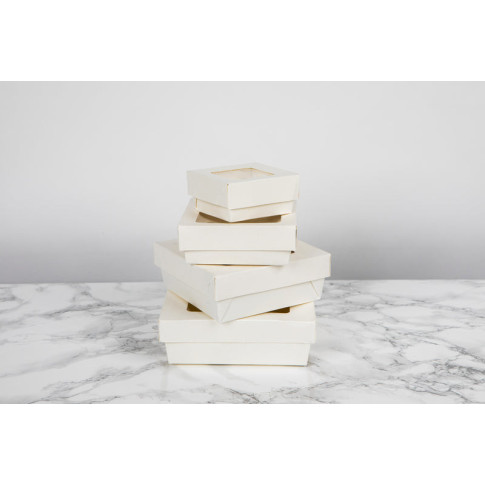Scatola "Kray" in cartone bianco con coperchio a finestra 155x155mm H50mm 950ml