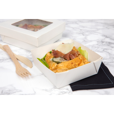 Scatola "Kray" in cartone bianco con coperchio a finestra 155x155mm H50mm 950ml