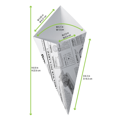 Cono in cartone laminato in PE antiunto, decorazione stampa di giornale 160x130mm  250ml