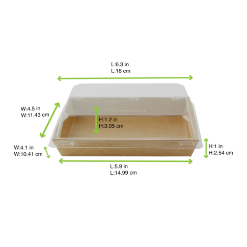 Vaschetta sushi in cartone kraft + cop PET (C/PAP81 + PET1) 153x102mm H25mm
