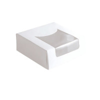 Scatola da pasticceria in cartone bianco con coperchio a finestra in incorporato 100x100mm H40mm