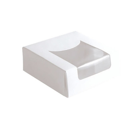 Scatola da pasticceria in cartone bianco con coperchio a finestra in incorporato 100x100mm H40mm
