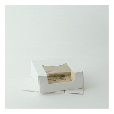 Scatola da pasticceria in cartone bianco con coperchio a finestra in incorporato 100x100mm H40mm
