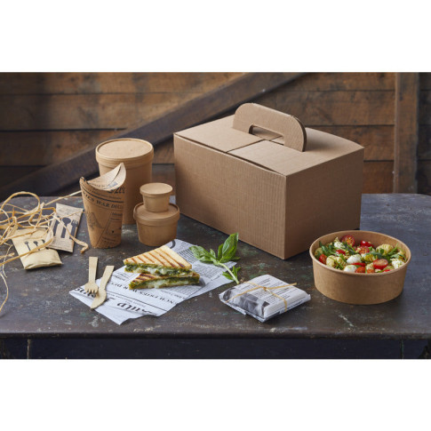 Scatola in cartone ondulato "LunchNGo" con manico 335x335mm H175mm