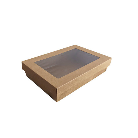 Scatola "Kray" in cartone kraft con coperchio a finestra, per cottura in forno 225x155mm H53mm
