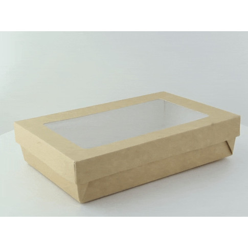 Scatola "Kray" in cartone kraft con coperchio a finestra, per cottura in forno 225x155mm H53mm