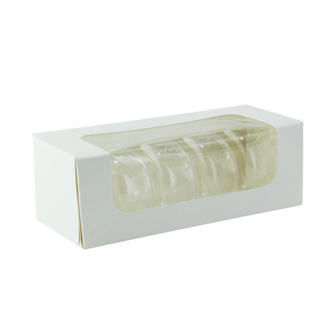 Inserto in PET trasparente per 4 macarons (1x4) con chiusura clip 128x68mm H23mm