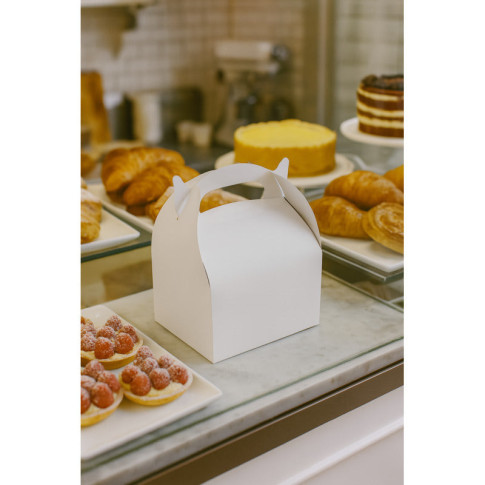 Scatola da pasticceria in cartone bianco con manici 180x160mm H170mm