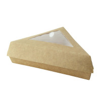 Scatola da pasticceria triangolare in cartone kraft con coperchio a finestra 155x130mm H45mm