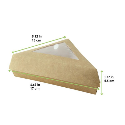 Scatola da pasticceria triangolare in cartone kraft con coperchio a finestra 155x130mm H45mm