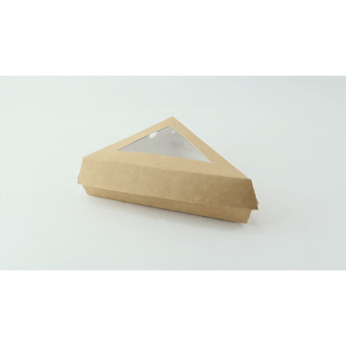 Scatola da pasticceria triangolare in cartone kraft con coperchio a finestra 155x130mm H45mm