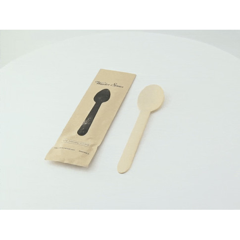 Cucchiaio in legno confezionato singolarmente in carta kraft  H160mm