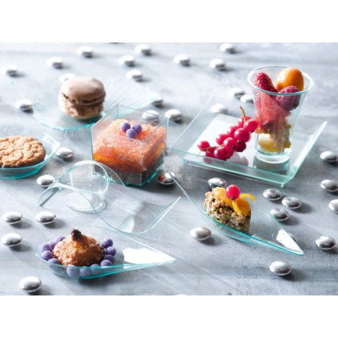 Contenitore fingerfood "Gizmo" in PS a onda verde trasparente 100x40mm H24mm