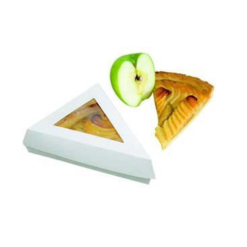 Scatola da pasticceria triangolare in cartone bianco con coperchio a finestra 155x130mm H45mm