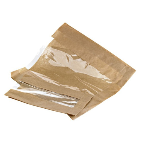 Sacchetto in carta scura kraft con finestra 120x50mm H220mm