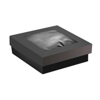Scatola "Kray" in cartone nero con coperchio a finestra, per cottura in forno 155x155mm H50mm 950ml