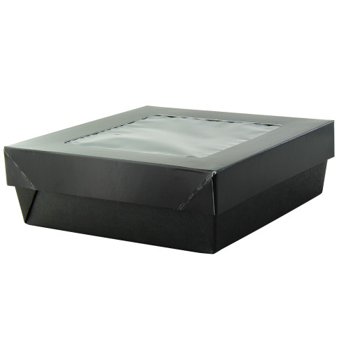Scatola "Kray" in cartone nero con coperchio a finestra, per cottura in forno 155x155mm H50mm 950ml