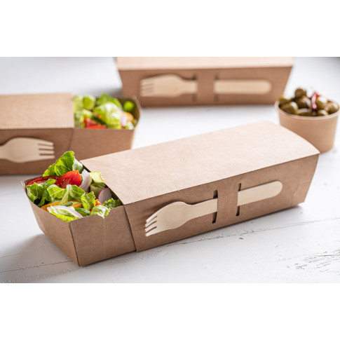 Coperchio in cartone kraft per barchetta porta-snack (PAP22) 215x90mm H53mm