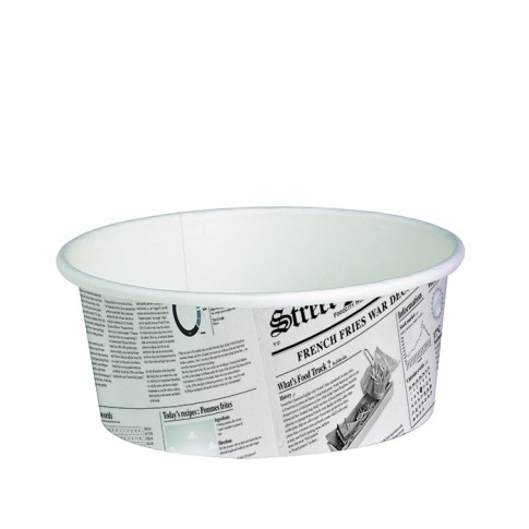 Contenitore "Deli" tondo in cartone, decorazione stampa di giornale  H72mm 480ml