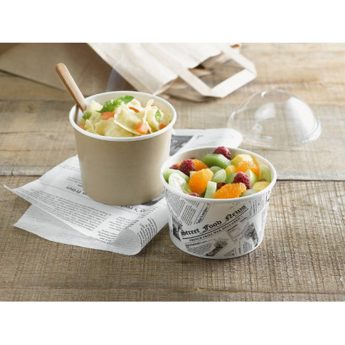 Contenitore "Deli" tondo in cartone, decorazione stampa di giornale  H72mm 480ml