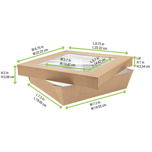 Scatola "Kray" in cartone kraft con coperchio a finestra 205x205mm H50mm 1 550ml