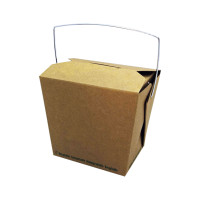 Contenitore quadrato in cartone kraft stile orientale, con manico, laminatura in PLA e chiusura a in 95x73mm H90mm 450ml