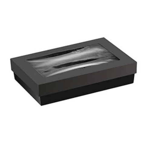 Scatola "Kray" in cartone nero con coperchio a finestra, per cottura in forno 225x155mm H53mm