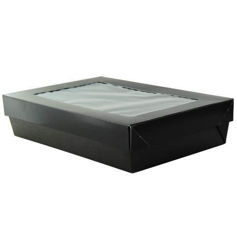 Scatola "Kray" in cartone nero con coperchio a finestra, per cottura in forno 225x155mm H53mm